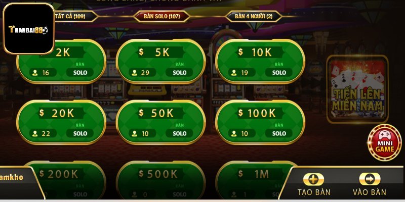 Cách tham gia game Tiến lên