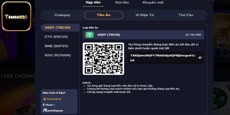 Hướng dẫn nạp vốn bằng tiền ảo nhanh chóng