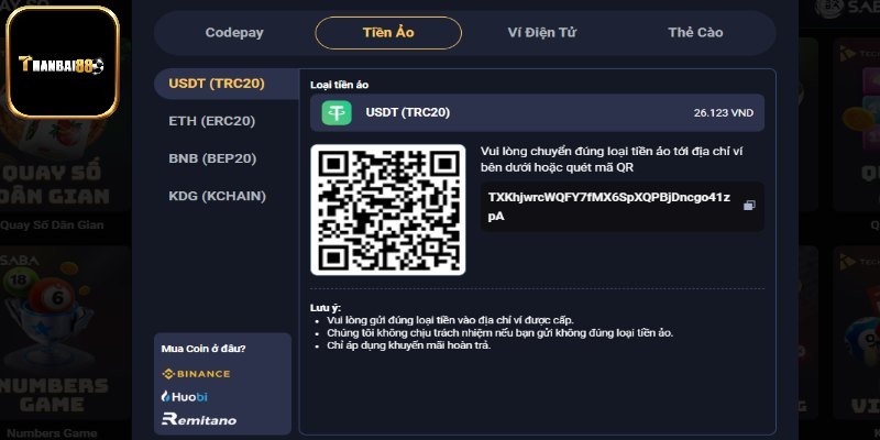 Nạp tiền bằng tiền điện tử tại Thanbai88