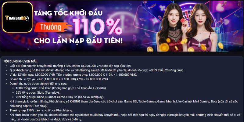 Thưởng nạp lần đầu 110%